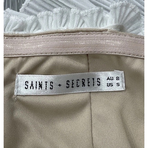 Saints + Secrets Ivory Sheer Overlay Lace Ruffled Off Shoulder‎ Dress Women's S - Picture 8 of 11